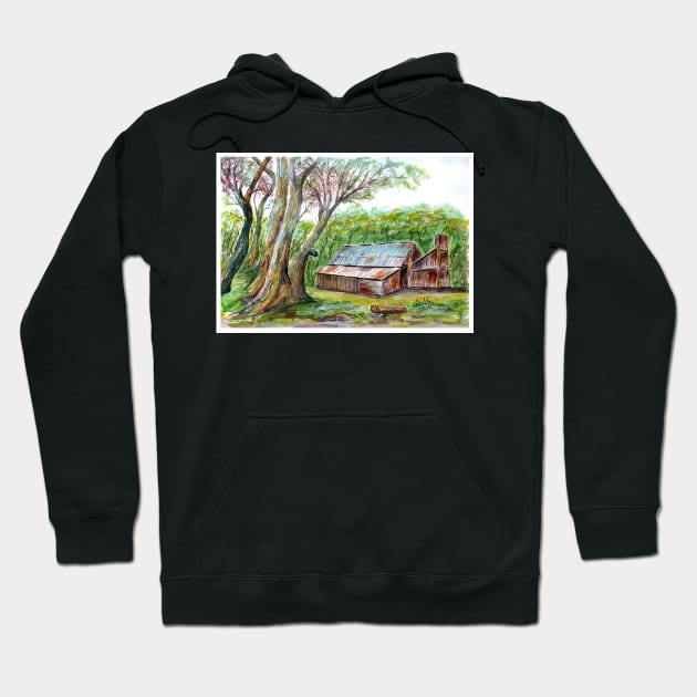 Wallace Hut near Falls Creek - Alpine National Park Victoria - Watercolour Hoodie by pops